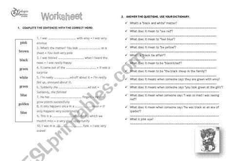 Color idioms! - ESL worksheet by k-rlita