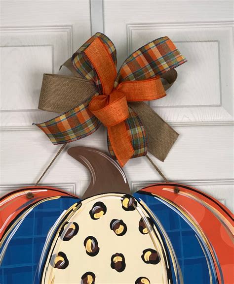 Pumpkin Door Hanger Fall Door Hanger Fall Pumpkins Cheetah Etsy