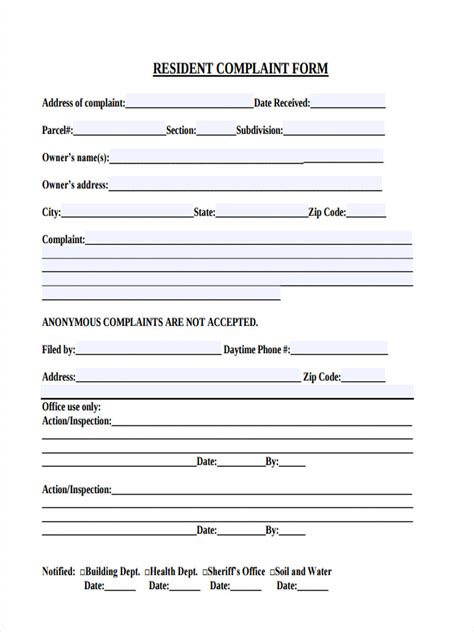 Free 6 Sample Resident Complaint Forms In Ms Word Pdf