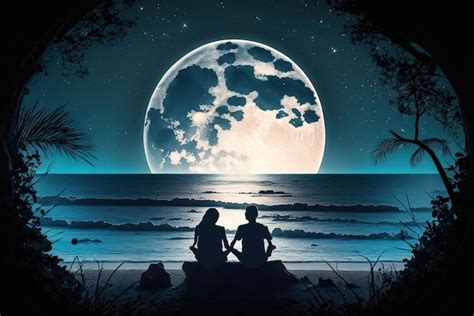 Couple Sitting Together Enjoyin The Romantic View Of The Moonlight At A