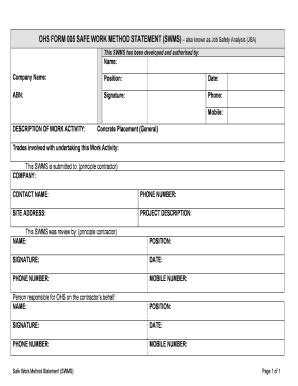 Fillable Online Ohs Form Safe Work Method Statement Swms Also