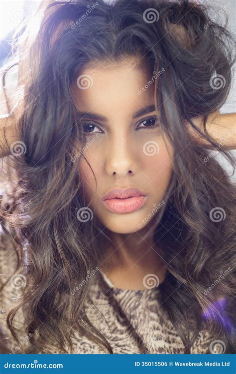 Beautiful Brunette Looking At Camera Stock Photo Image Of Cute Brown 35015506