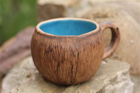 Coconut mug Coffee mug Tea cup Gift for wife Rustic mug Blue | Etsy