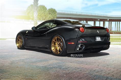 Brushed Bronze Strasse Rims Transform Black Ferrari California Into