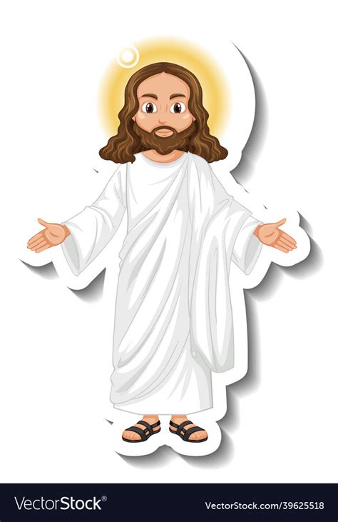 Jesus Christ Cartoon Character Sticker On White Vector Image