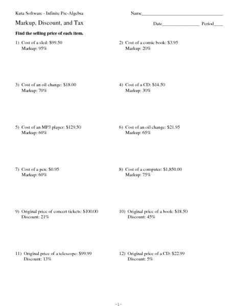 Markup And Discount Problems Lesson Plans Worksheets Worksheets Library