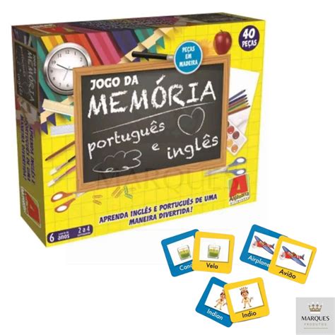 Jogo da Memoria Português e Inglês Peças em Madeira Algazarra Shopee