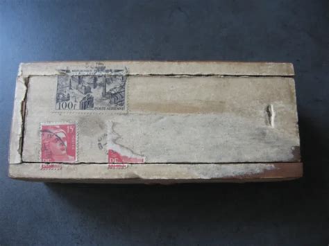 Ancienne Bo Te D Envoi Postal En Bois Avec Cachets De Cire Et Timbres