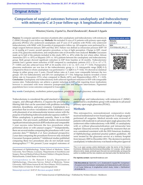 Pdf Comparison Of Surgical Outcomes Between Canaloplasty And