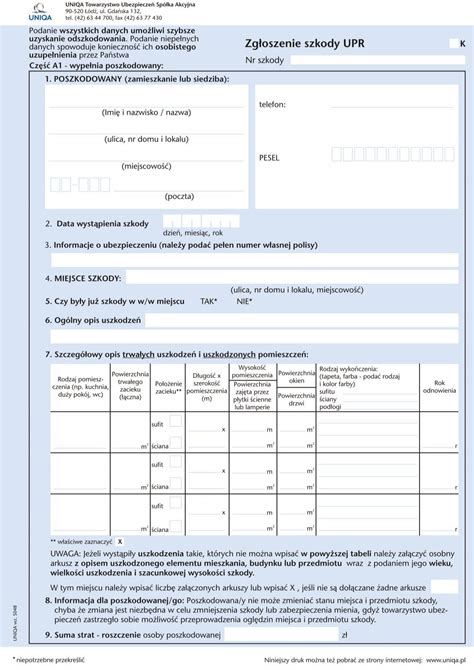 Zgłoszenie szkody UPR UNIQA