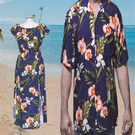 matching hawaiian outfit orchid print aloha shirt dress