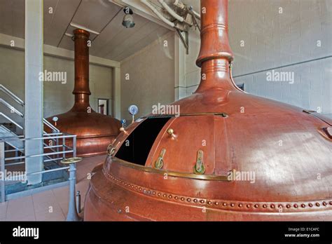 Copper Brew Kettles At Brouwerij Lindemans Belgian Brewery At Stock