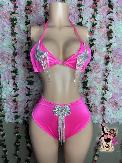 Strass Hot Pink Bikini Mit Strass Kristall Applikationen Etsy