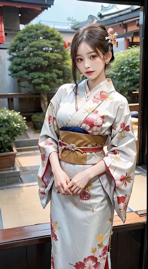 Araffe Asian Woman In Kimono Sitting On A Bench In A Japanese Village