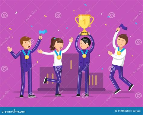 Sport Winners Celebrating Their Victory Happiness People Stock Vector