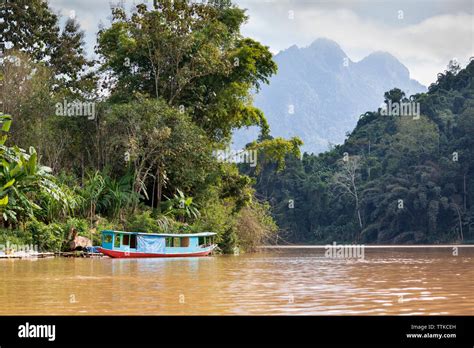 View Along The Nam Ou River At The Village Of Done Khoun In Afternoon