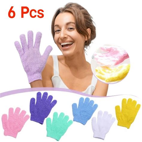 6 PCS Double Sided Exfoliating Gloves Body Scrubber Scrubbing Glove