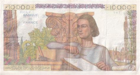 Banknote France 10000 Francs Génie Français 03 03 1955 Serial V