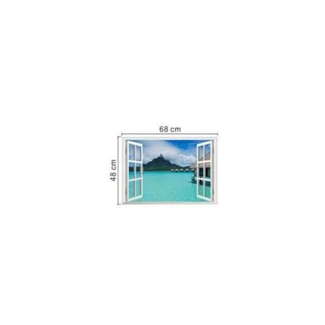 Sticker Mural Fen Tre D Trompe L Oeil Vue Maldives Sur Une Mer Bleue