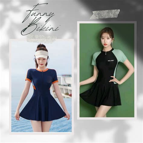 Bikini Đồ bơi nữ đi biển kín đáo tay ngắn khóa kéo phối váy FUNNY BIKINI MS44 Shopee Việt Nam