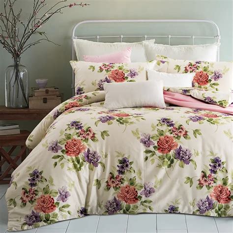 Posodono Egyptian Cotton Rose Flower Duvet Cover King Queen Size Pastoral Bedding Set 100