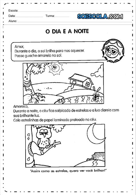 Atividades Sobre Dia E Noite Para Educa O Infantil S Escola