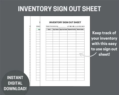 Inventory Sign Out Sheet, Checkout and Track Inventory Sign Out and Returns, Small Business ...