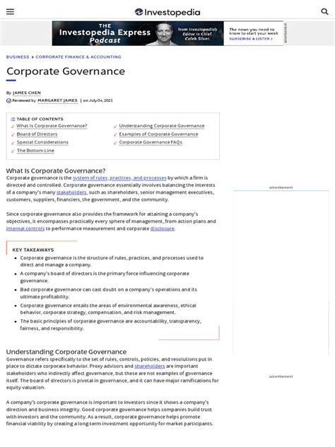 Corporate Governance Definition How It Works Pdf