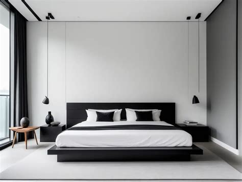 Contemporary Black Bed In Modern Minimalist Bedroom Interior MUSE AI