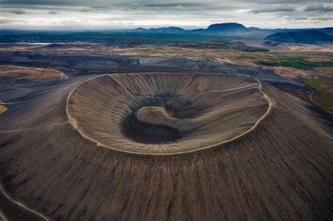 Premium Photo | Large Hverfjall volcano crater is Tephra cone or Tuff ...