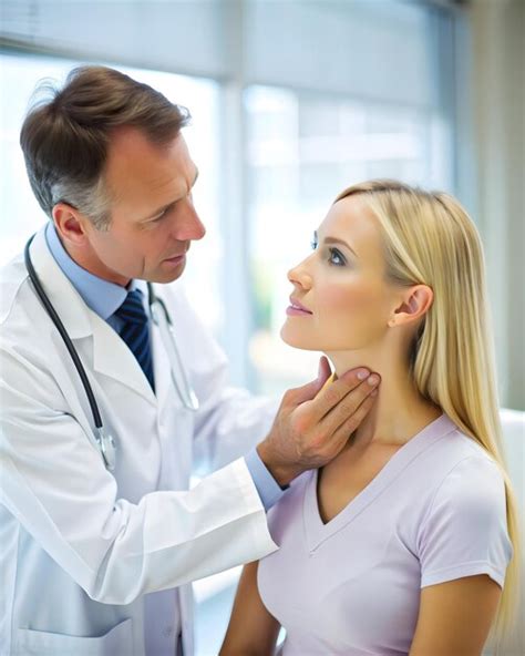 A Doctor Checks A Patients Thyroid Glandhyperthyroidism And Throat And