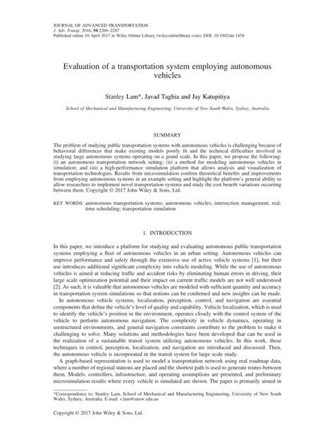 (PDF) Evaluation of a transportation system employing autonomous ... 