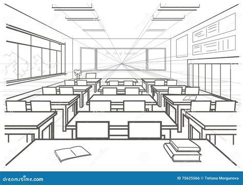 Architectural Sketch Interior School Classroom Vector Illustration ...