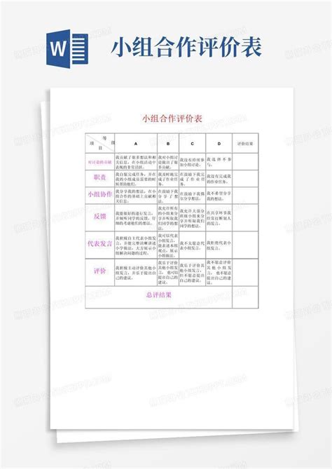 小组合作评价表 Word模板下载 编号lyppgeev 熊猫办公