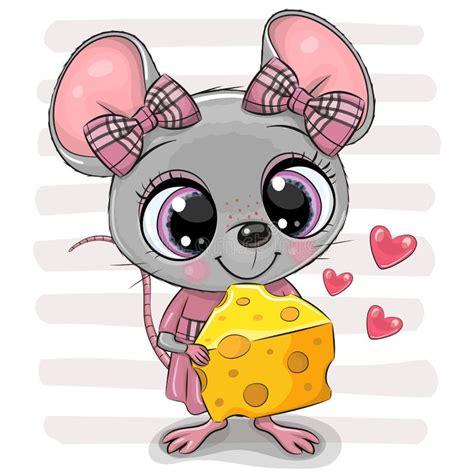 Милая девушка мыши мультфильма с сыром Иллюстрация вектора ...