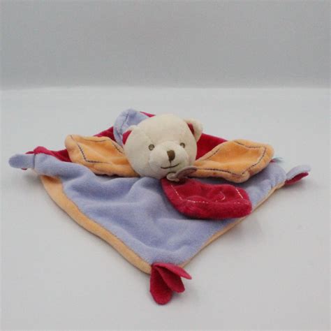 Doudou plat ours mauve orange rose pétales BABY NAT