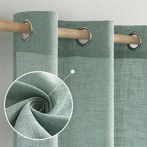 MIULEE Sea Green Linen Curtains 96 Inch Length For Bedroom Living Room