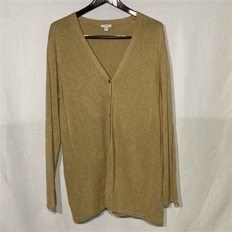 J Jill Linen Blend Longline Button Cardigan Tan Ca Gem