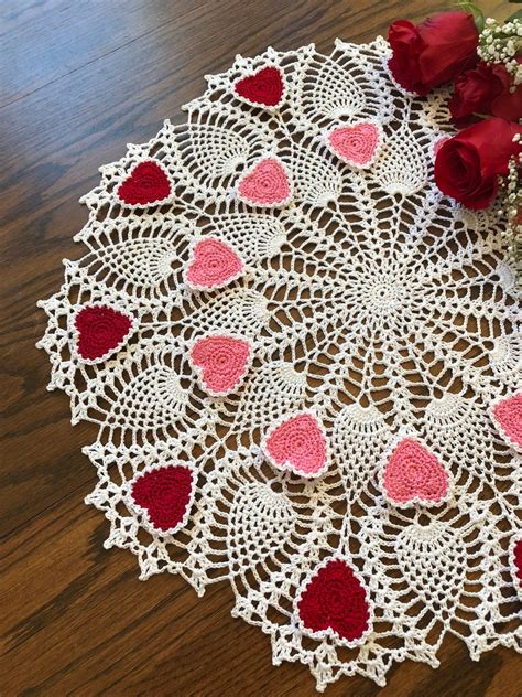 Crochet Doily Ring Of Hearts Doily Valentines Day Etsy