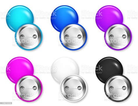 Realistic Blank Badges Collection Colorful 3d Glossy Round Button Pin