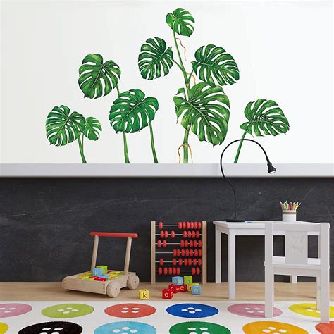 Tropical Leaves Stickers Green Leaves Wall Stickers Monstera Deliciosa