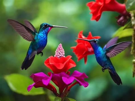 Premium Ai Image Blue Hummingbird Violet Sabrewing Flying Next To