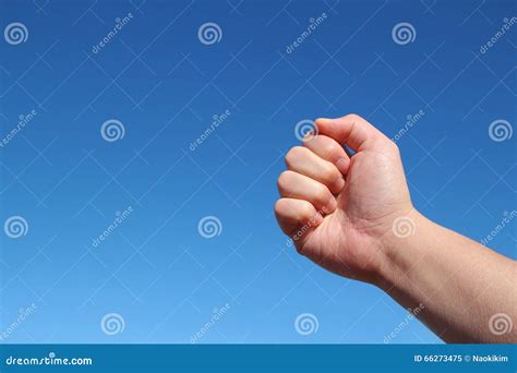 Male Hand Grip Gesture In The Blue Sky Stock Image Image Of Grab