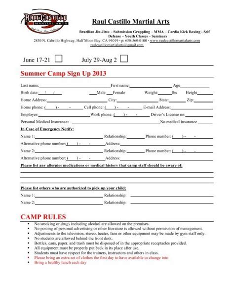 Registration Forms Raul Castillo Martial Arts