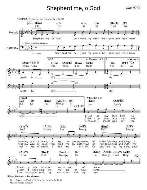 Shepherd Me O God Marty Haugen Sheet Music For Synthesizer Mixed Duet