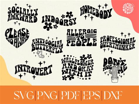 Introvert Svg Bundle Groovy Retro 70s Cut Files Anti Social Butterfly