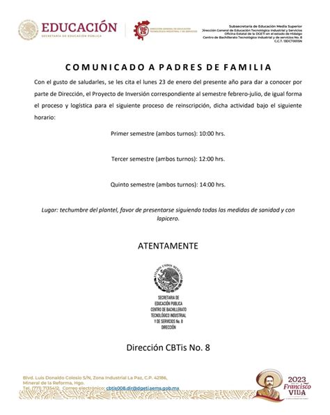 COMUNICADO A PADRES DE FAMILIA