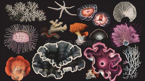 A Bunch of Different Types of Corals on a Black Surface, Imitation of ...