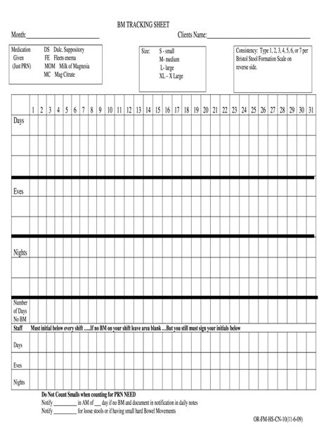 Bm Tracking Sheet Free Printable Bowel Movement Record Chart