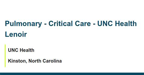 Pulmonary - Critical Care - UNC Health Lenoir job with UNC Health ...